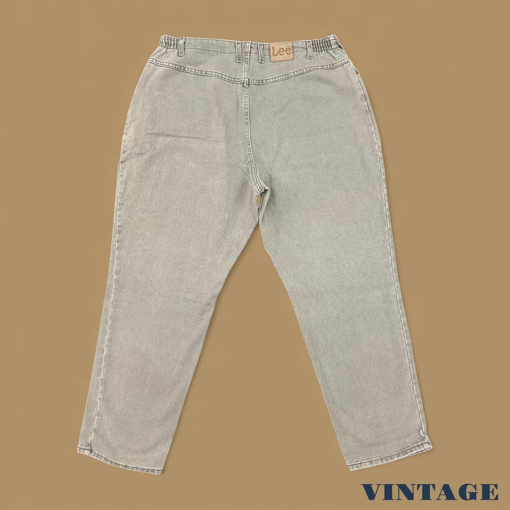 Vintage 90s Lee Elastic Waist Tapered Leg Mom Jeans Beige W40 L30