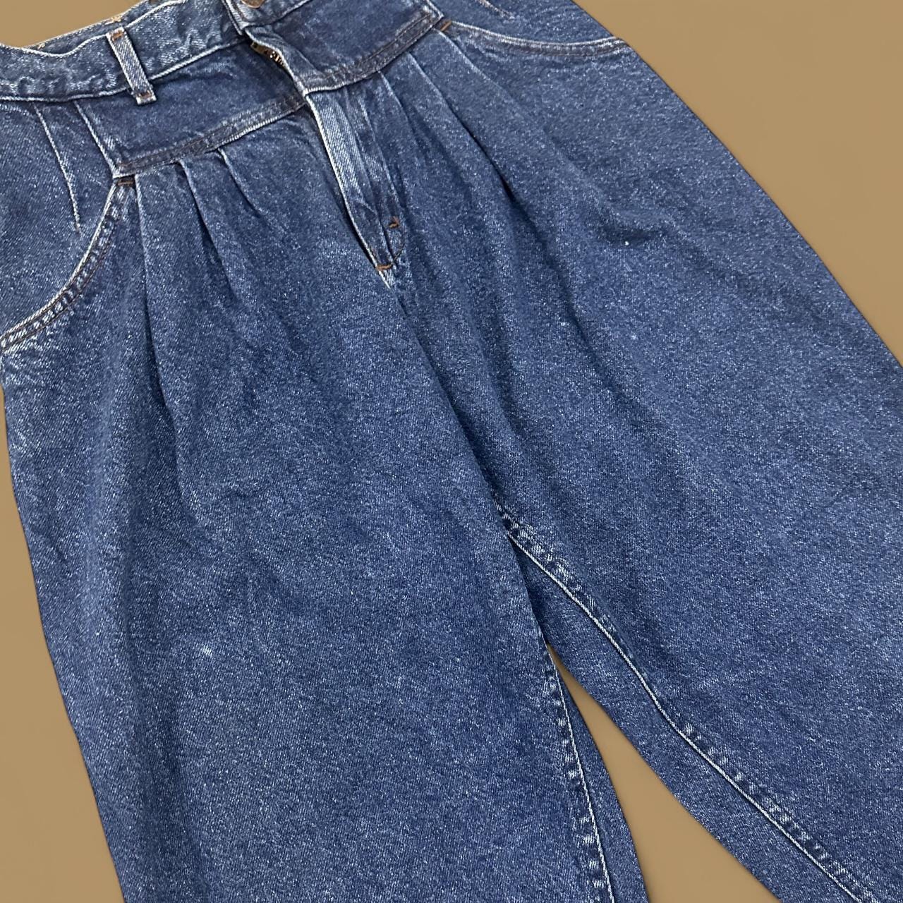Vintage 80s Lee Tapered Leg Paperbag Mom Jeans Dark Blue W26 L28
