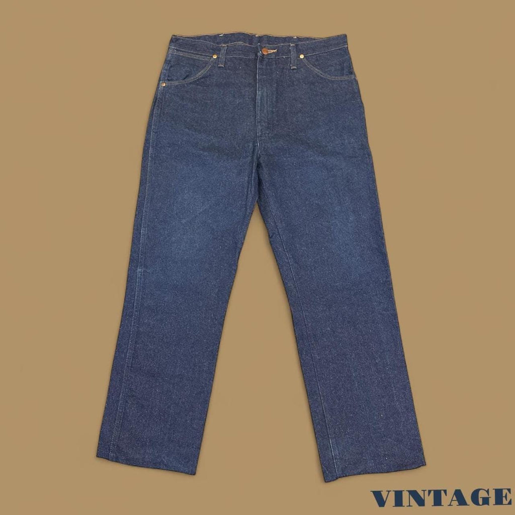 Vintage Wrangler USA Raw Hem Straight Leg Anklen Jeans Dark Blue W36 L29