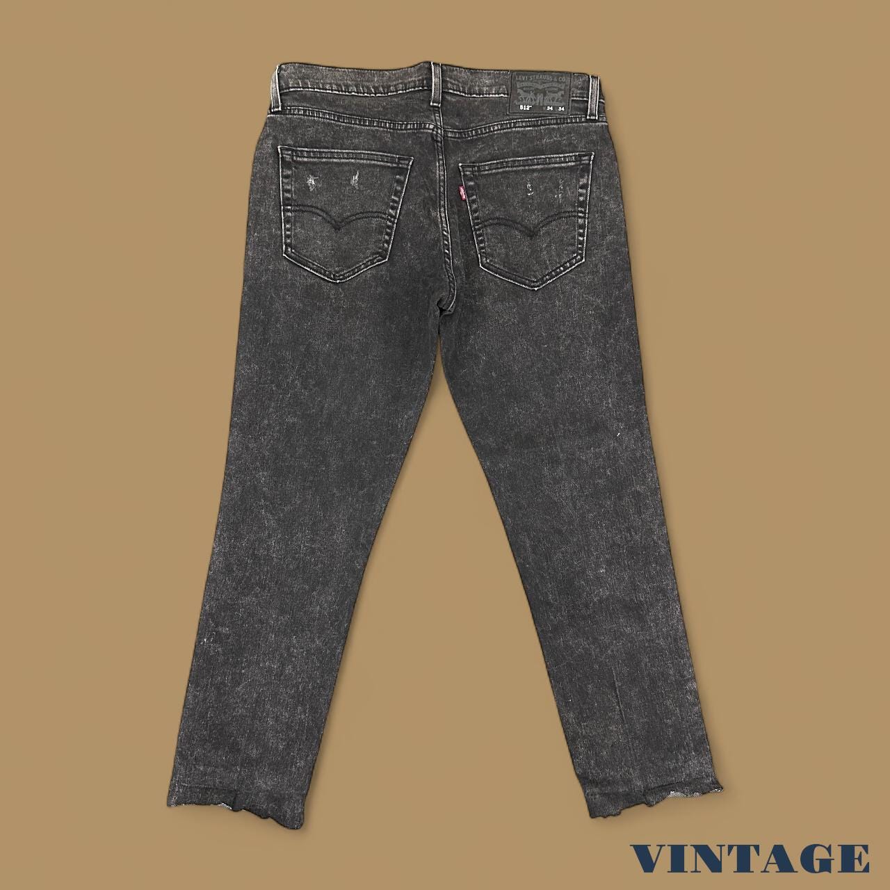 Vintage Levi's 512 Distressed Raw Hem Straight Ankle Jeans Charcoal Black W34 L26