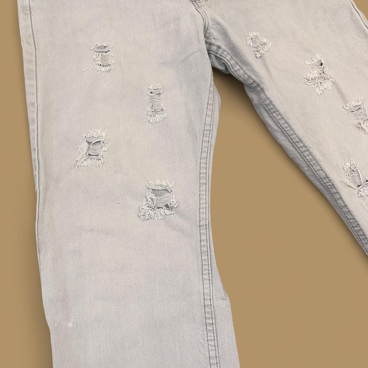 Vintage Lee Raw Hem Distressed Straight Leg Jeans Light Grey W32 L27