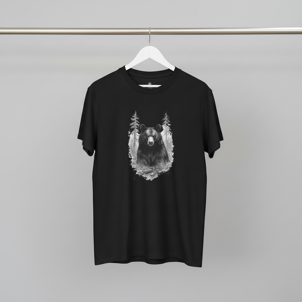 Brag Vintage Unisex Mountain Bear T-Shirt Black