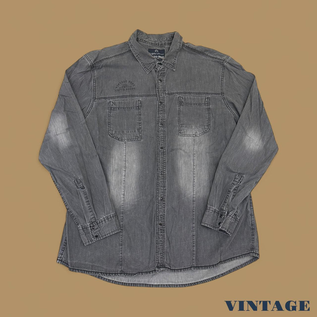 Vintage Angelo Litrico Slim Fit Denim Shirt Charcoal Grey XXL
