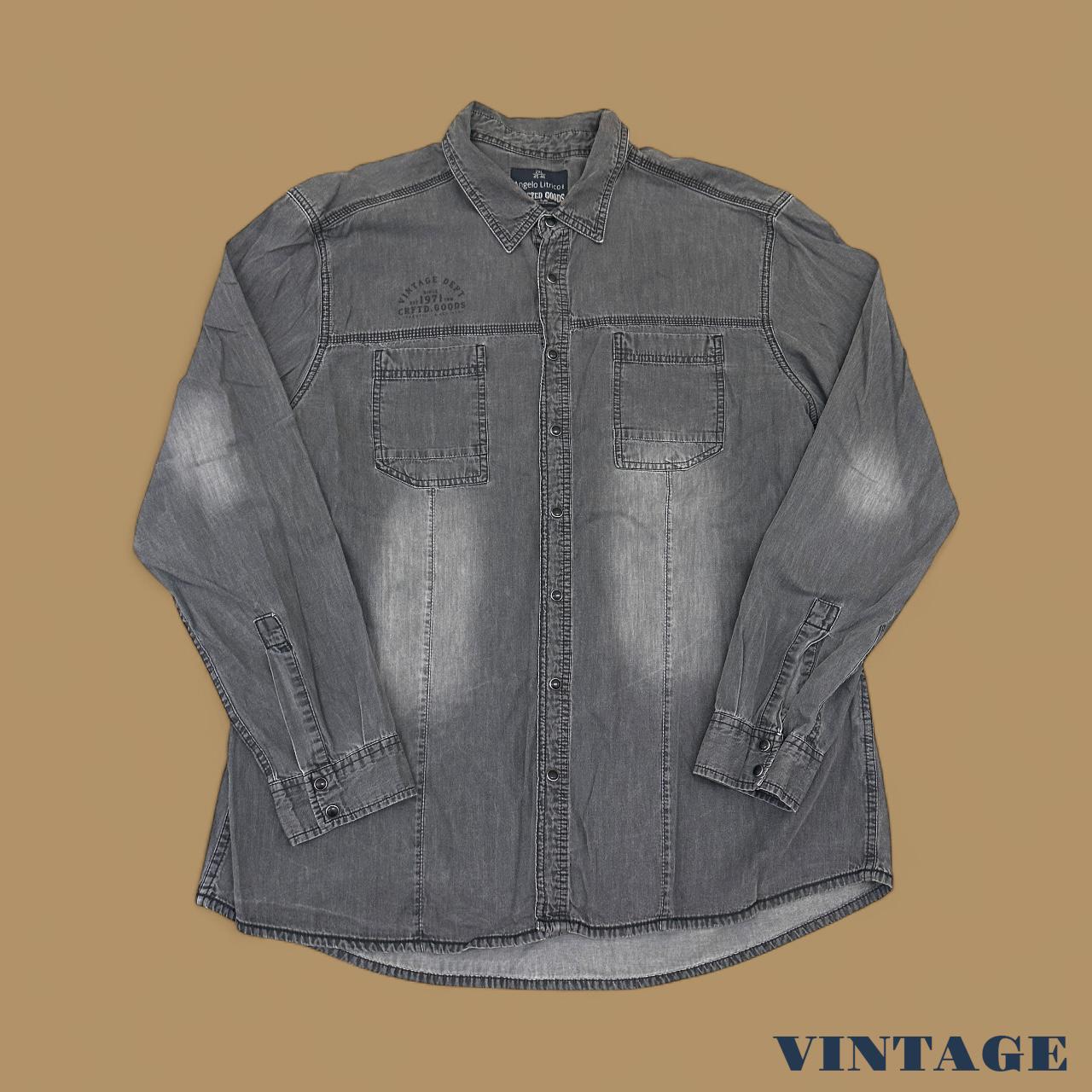 Vintage Angelo Litrico Slim Fit Denim Shirt Charcoal Grey XXL