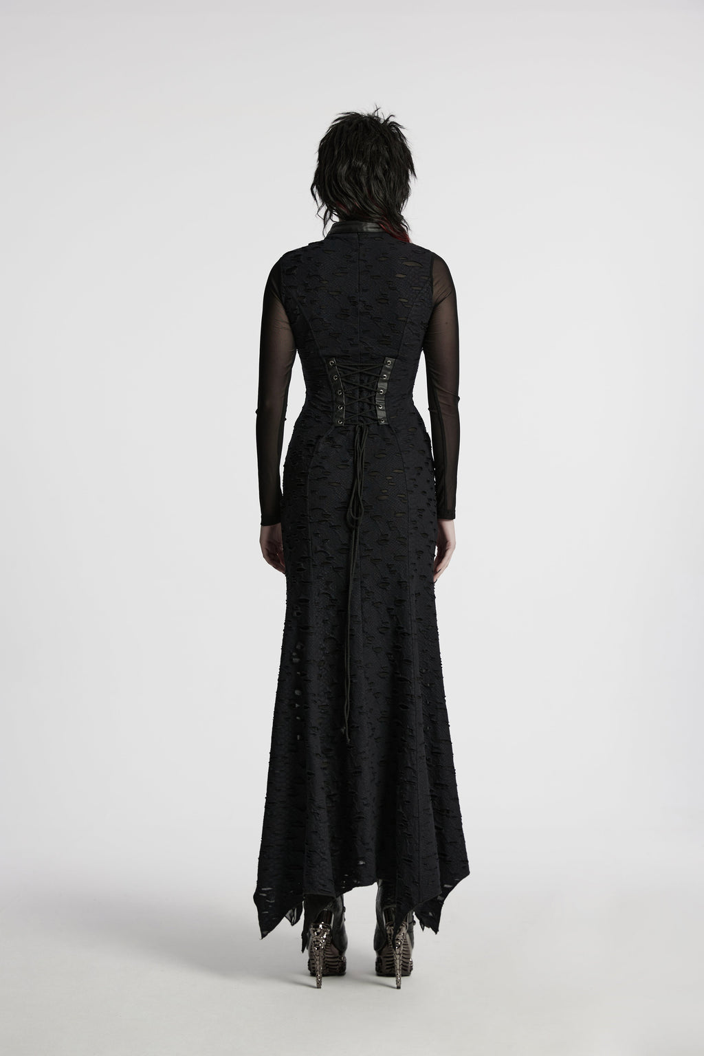 Punk Rave Seraphine Spinal Lace Panel Maxi Dress in Black