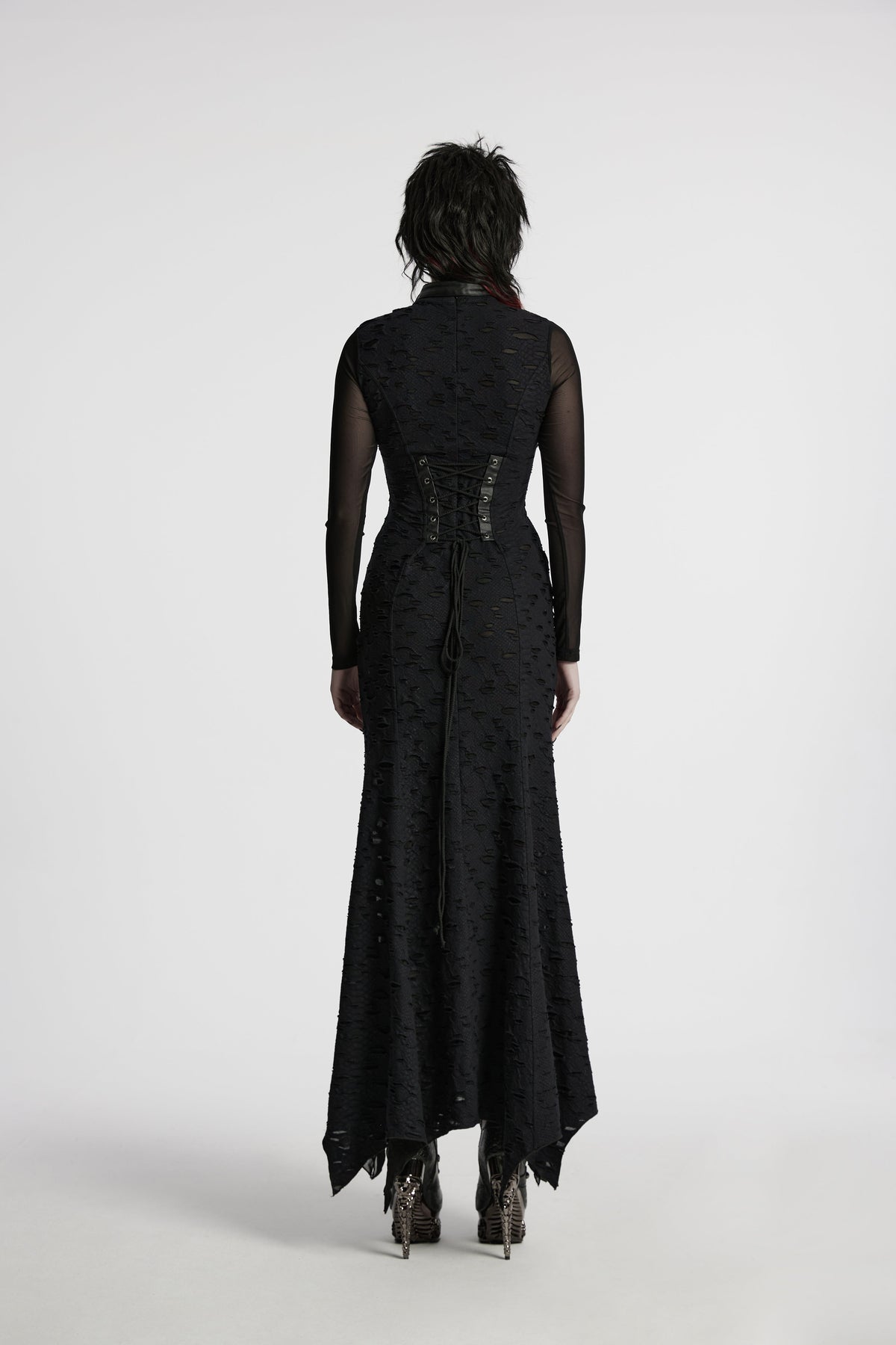 Punk Rave Seraphine Spinal Lace Panel Maxi Dress in Black