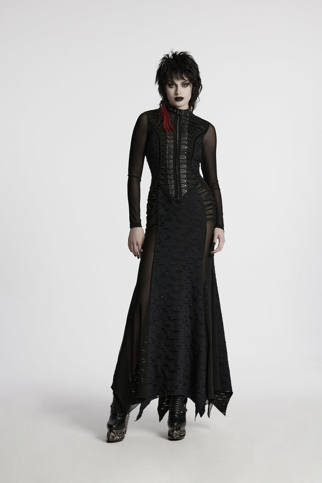 Punk Rave Seraphine Spinal Lace Panel Maxi Dress in Black
