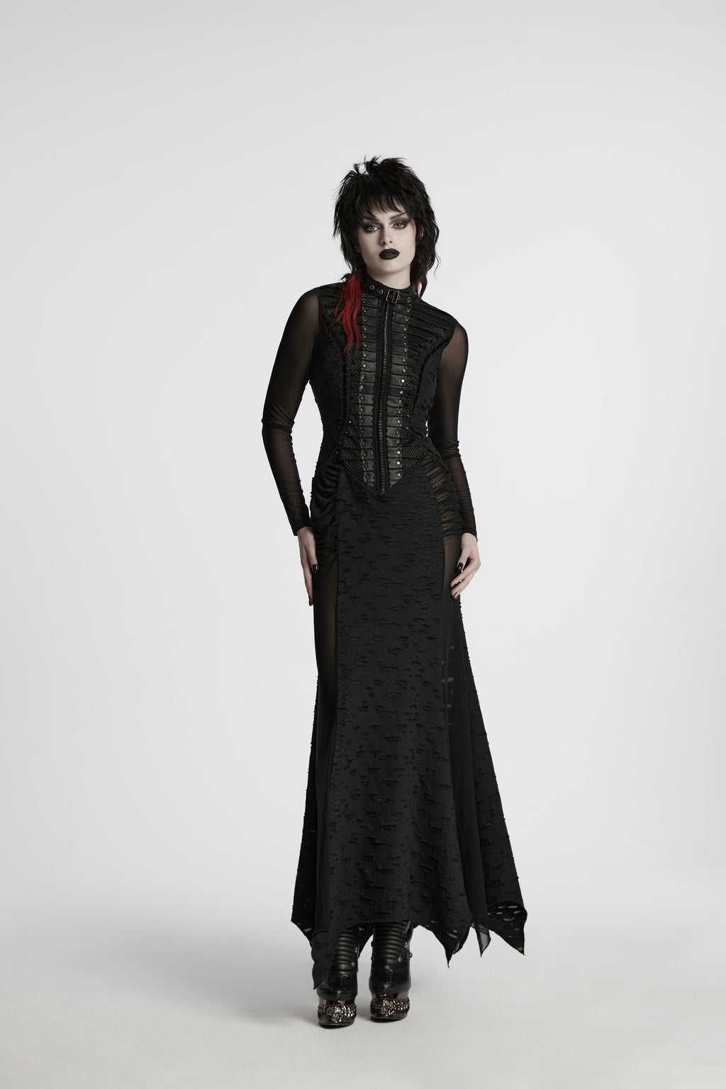 Punk Rave Seraphine Spinal Lace Panel Maxi Dress in Black
