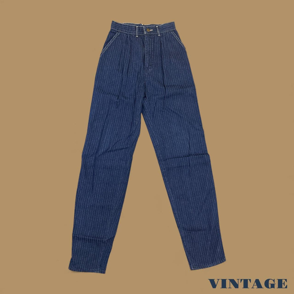Vintage 80s Lee Tapered Leg Pinstripe Mom Jeans Dark Blue W24 L34