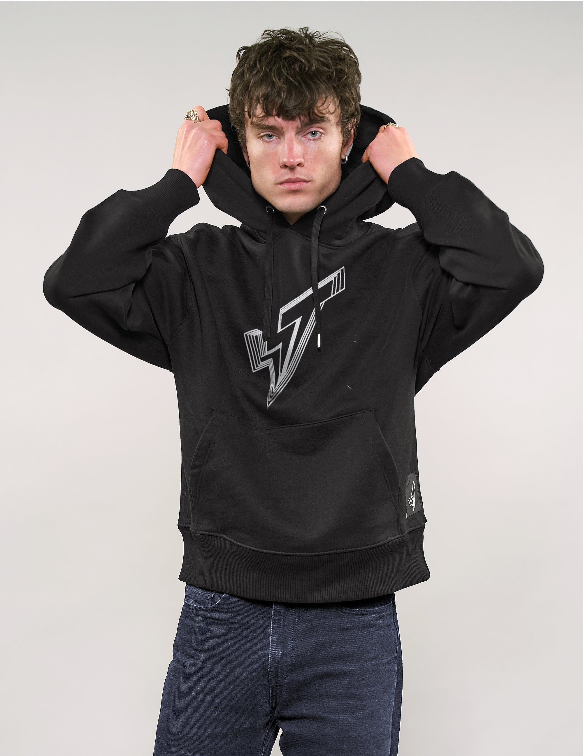 ST Hoodie in Black with Silver Lined Logo