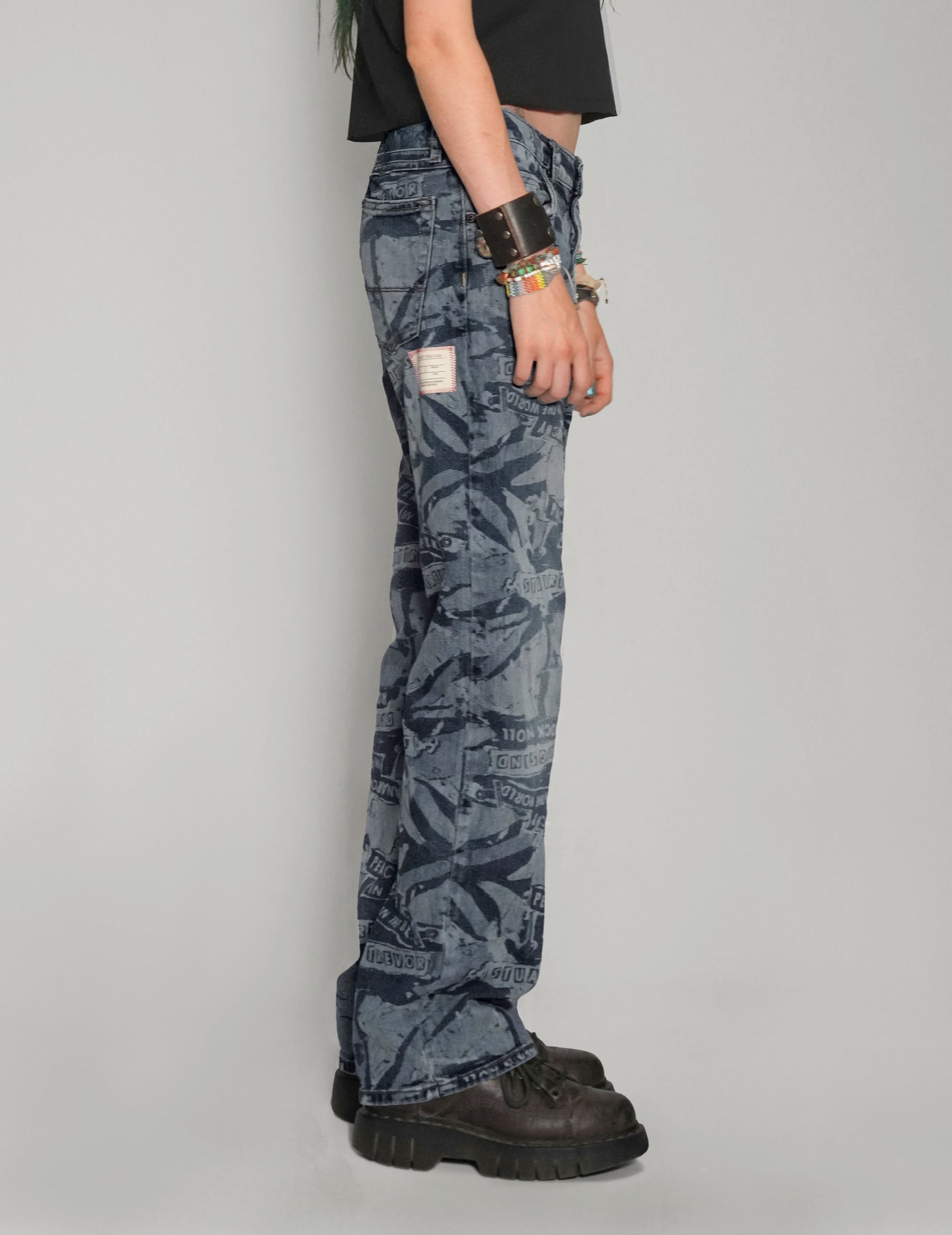 'Peace' Laser Print Jeans in Indigo.
