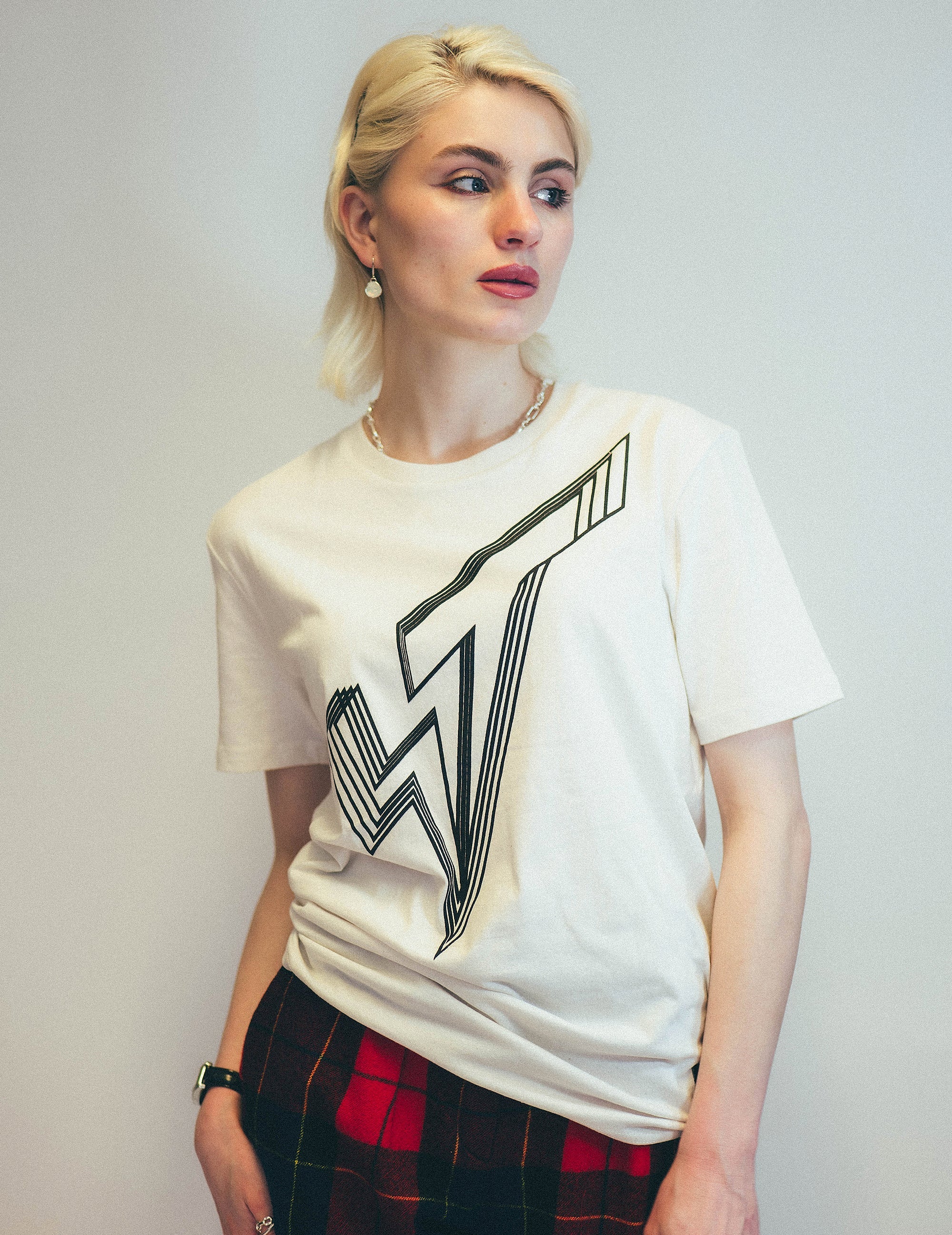 Ecru T-Shirt with Black Lined Logo