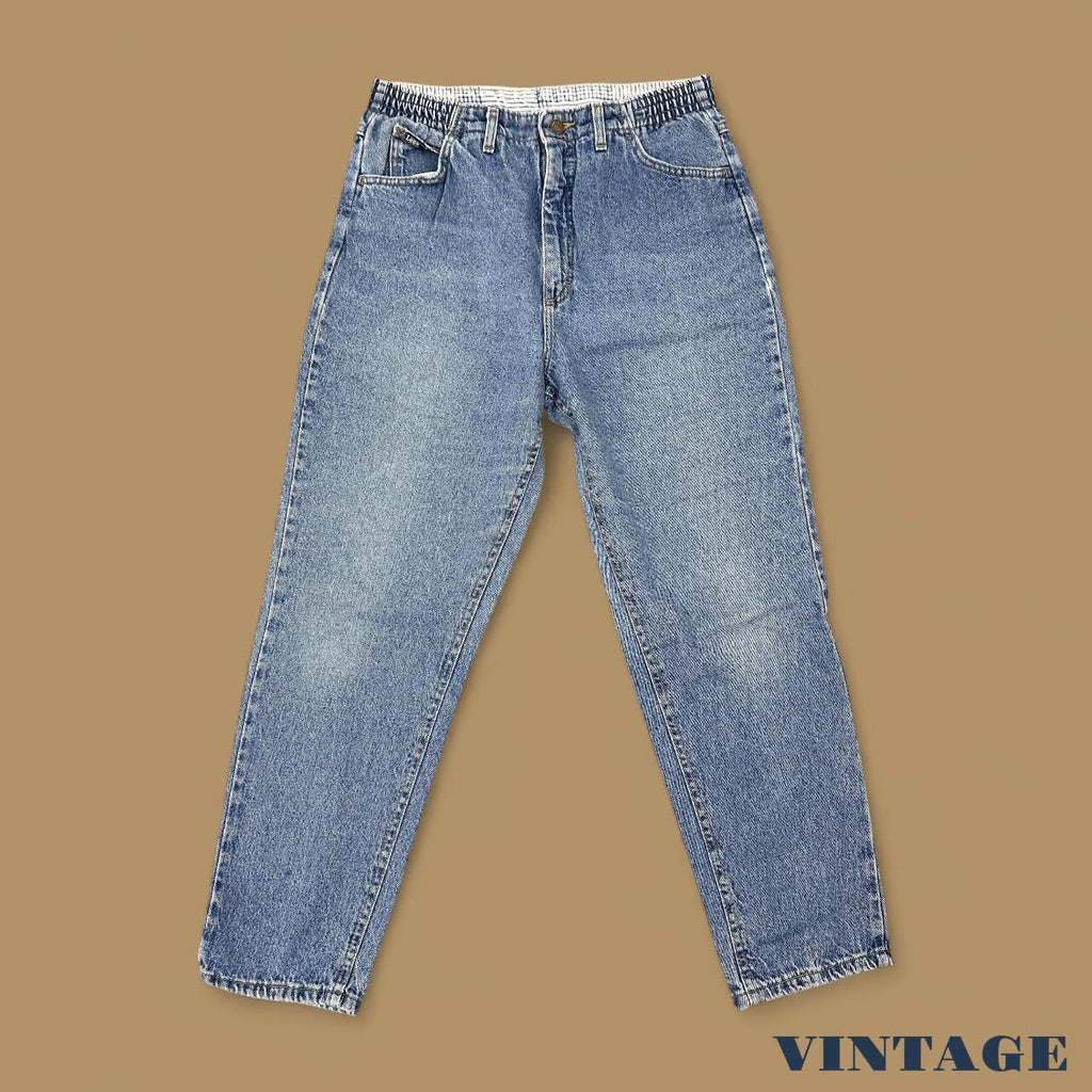 Vintage 90s Lee Elastic Waist Tapered Leg Mom Jeans Light Blue W31 L28