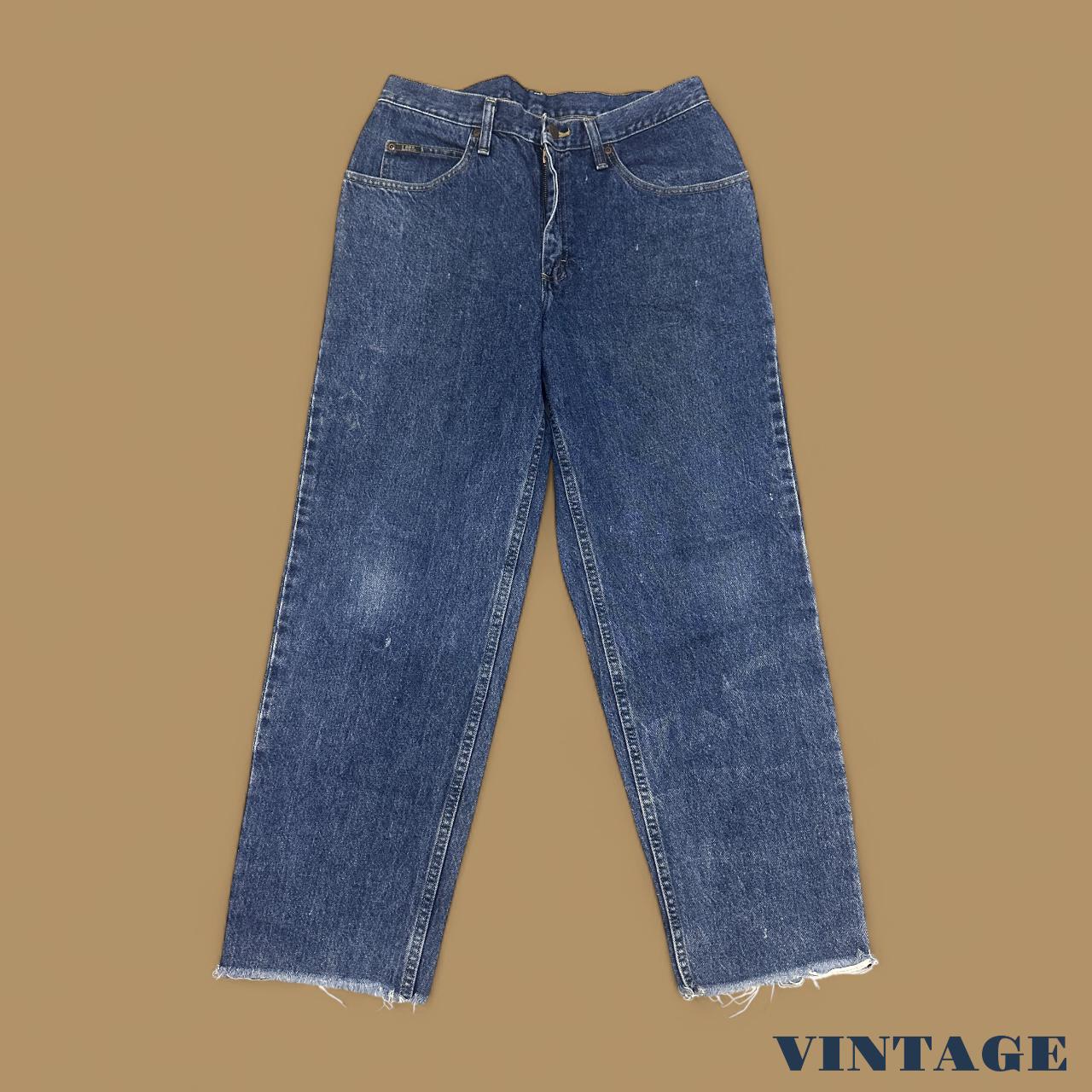Vintage Lee Raw Hem Faded Straight Leg Jeans Dark Blue W31 L27