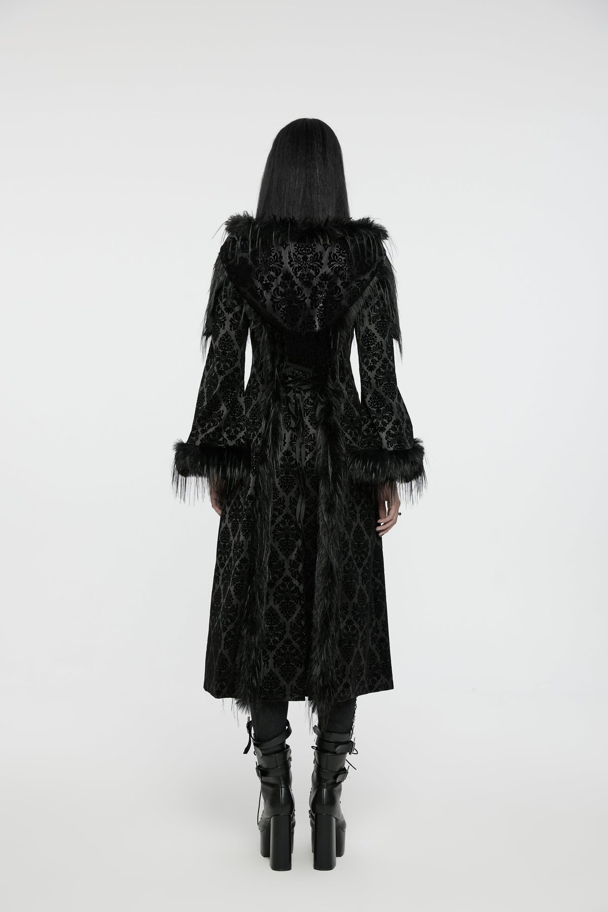 Punk Rave Morrigan Goth Gorgeous Jacquard Coat - Black