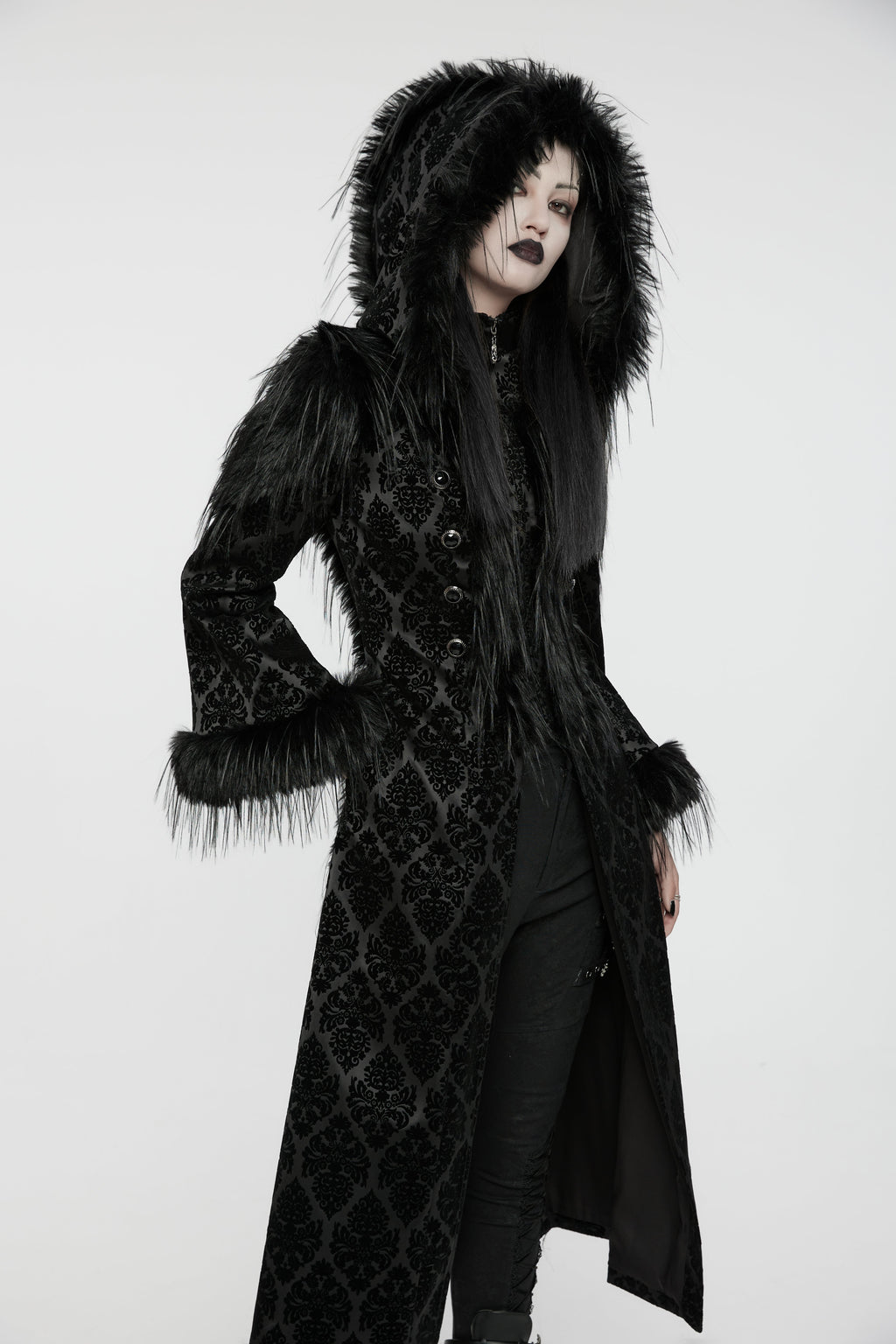 Punk Rave Morrigan Goth Gorgeous Jacquard Coat - Black