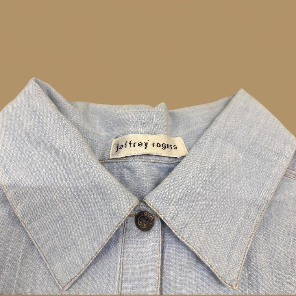 Vintage 80s Jeffery Rogers Western Denim Shirt Light Blue XL