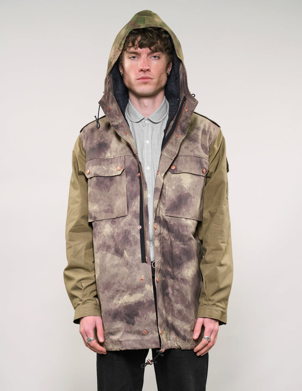 IMMORTAL Hooded Desert Parka Jacket in Khaki & Camo