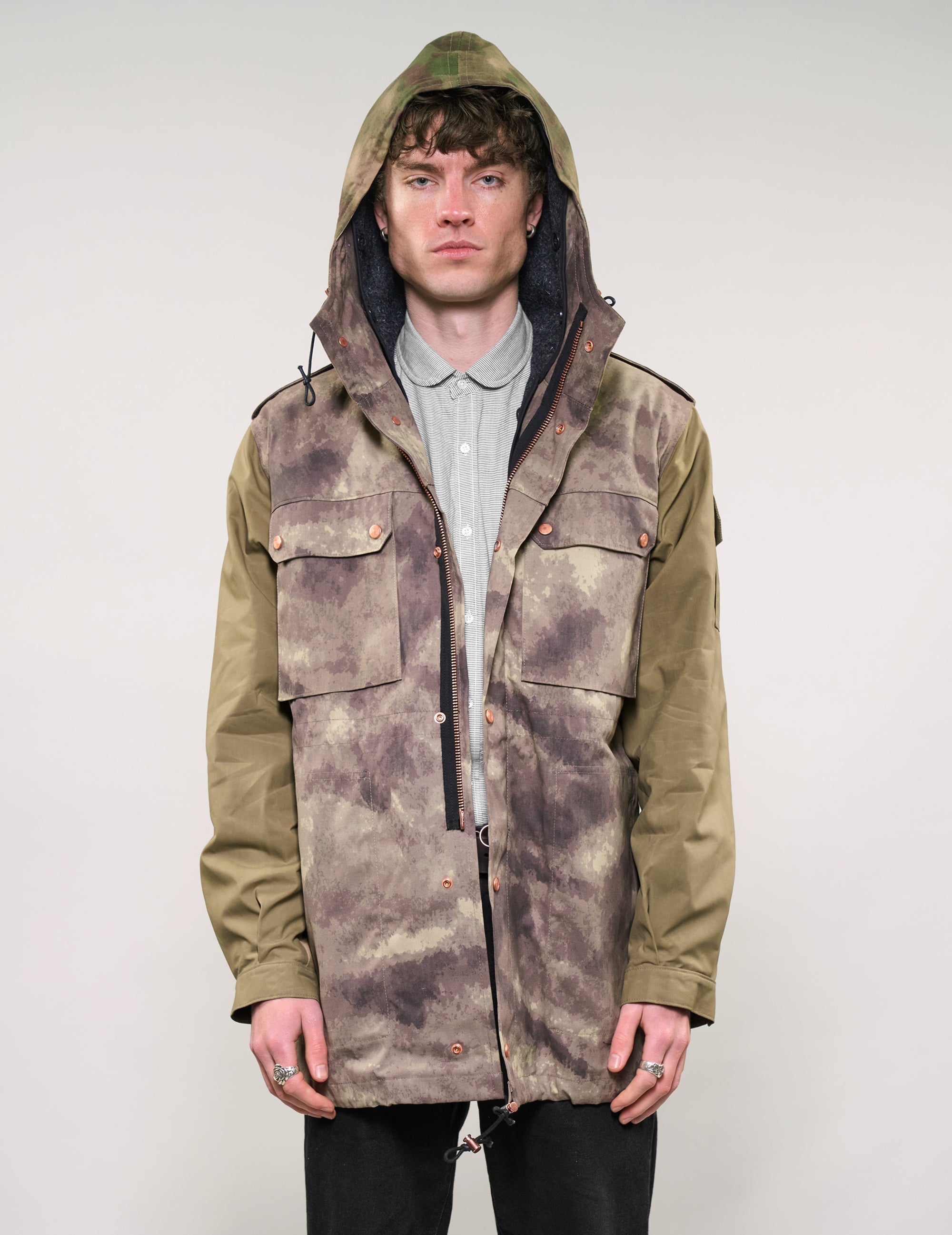 IMMORTAL Hooded Desert Parka Jacket in Khaki & Camo