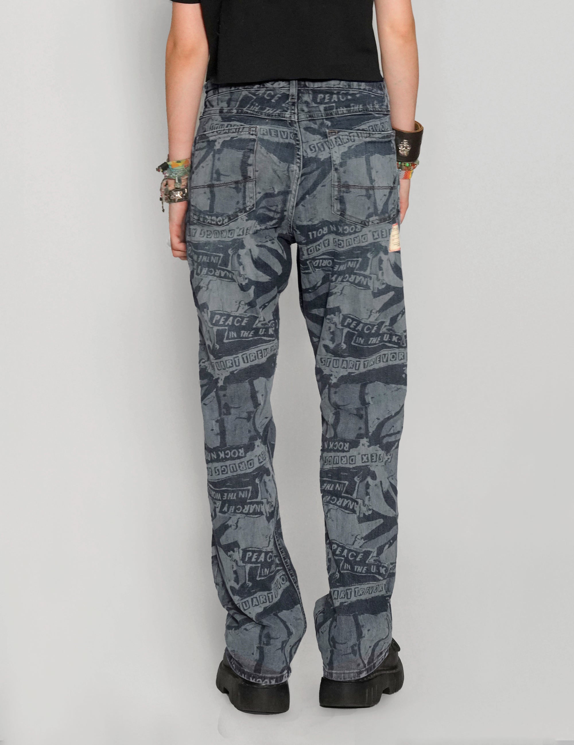 'Peace' Laser Print Jeans in Indigo