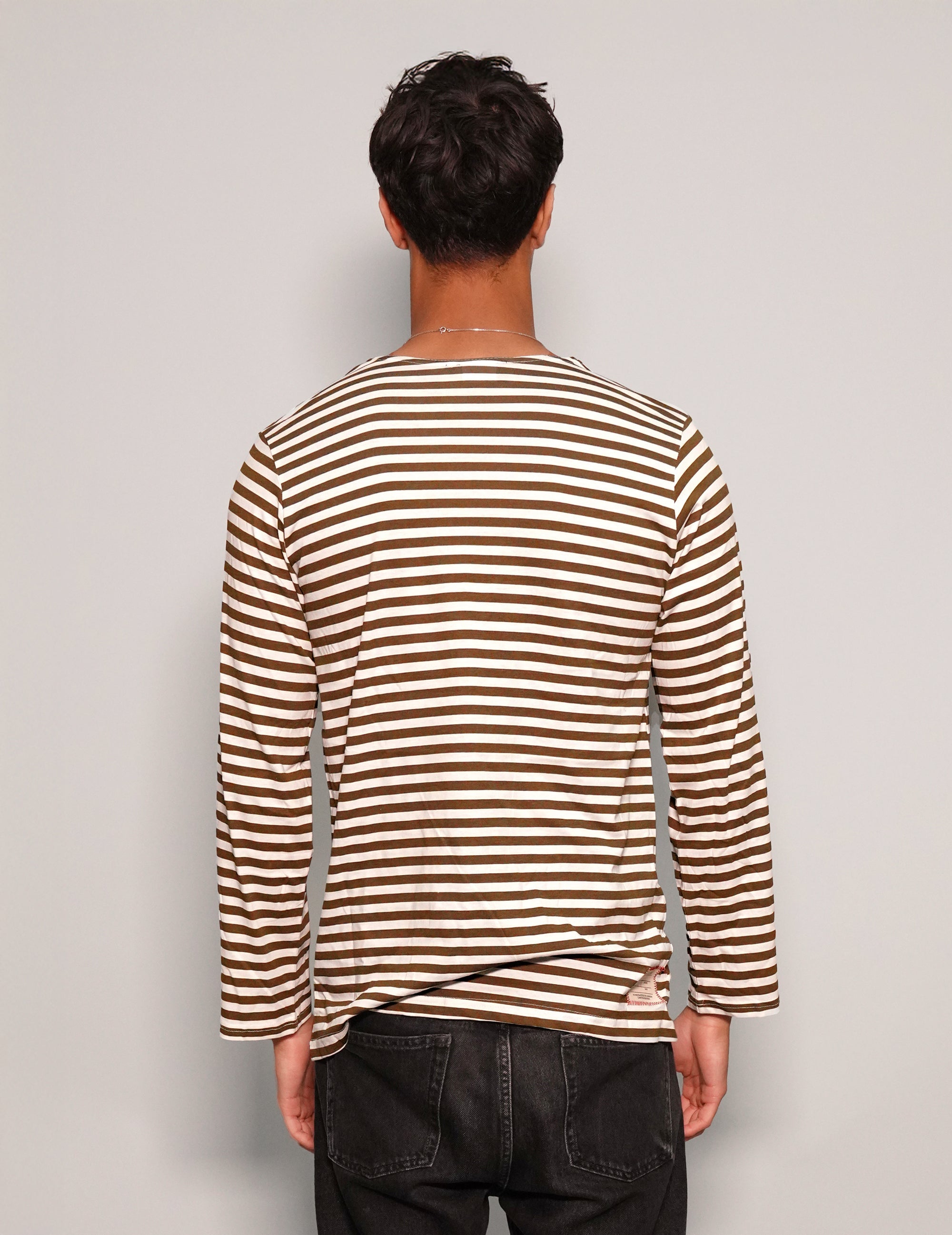 Vintage Naval Long Sleeve T-Shirt in Khaki Stripe