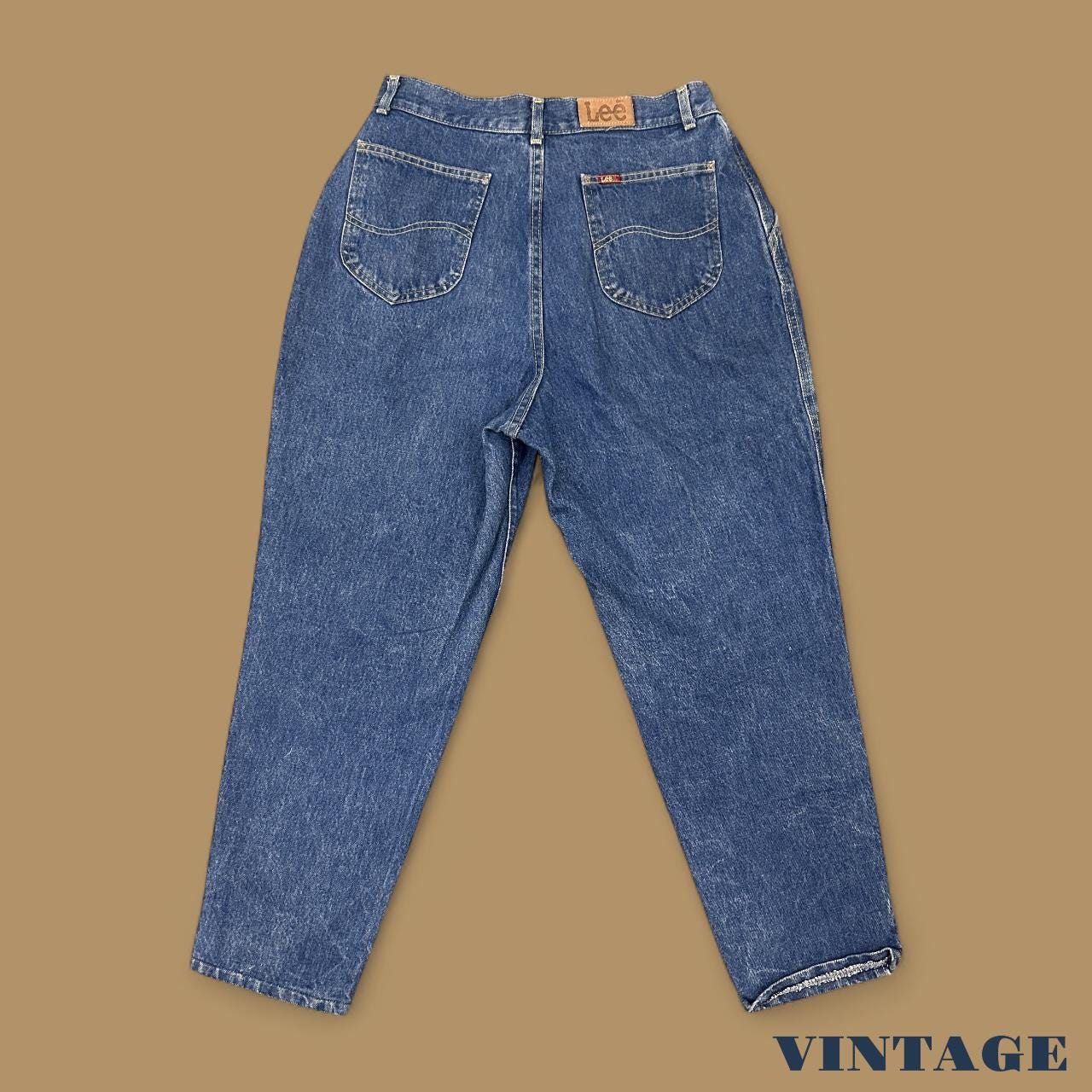 Vintage 90s Lee Tapered Leg Paperbag Split Hem Mom Jeans Dark Blue W32 L27