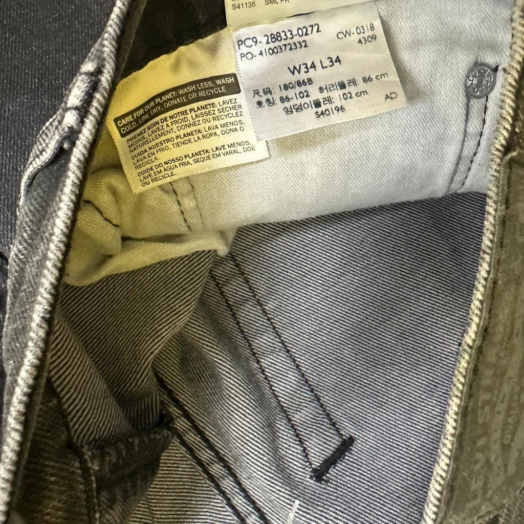 Vintage Levi's 512 Distressed Raw Hem Straight Ankle Jeans Charcoal Black W34 L26