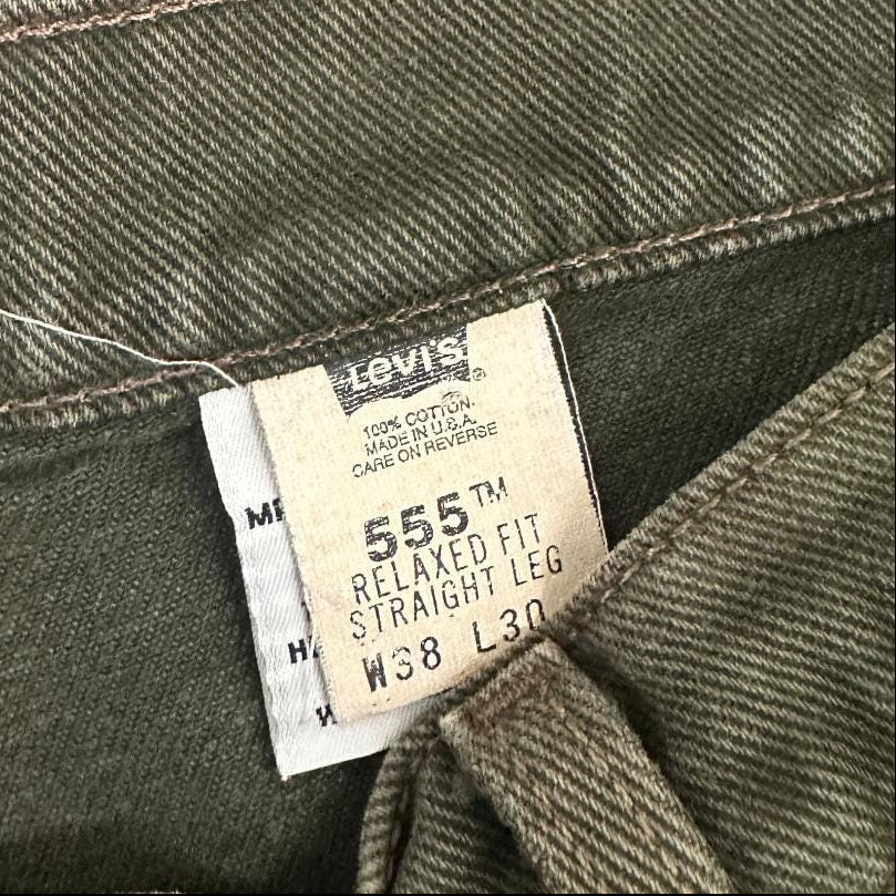 Vintage Levi's 555 USA Made Relaxed Fit Jeans Khaki Green W36 L30