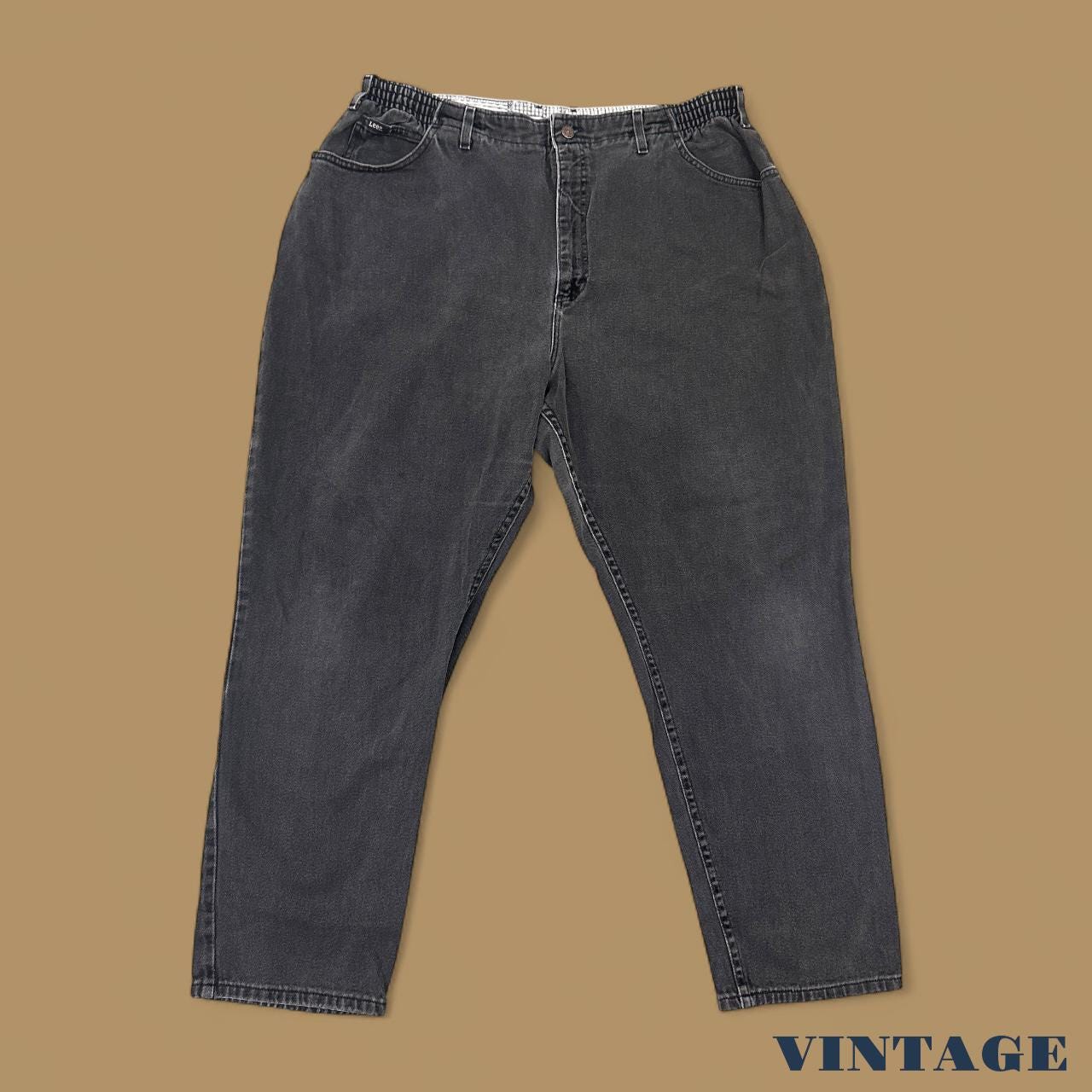 Vintage 90s Lee Elastic Waist Tapered Leg Mom Jeans Charcoal Grey W38 L26