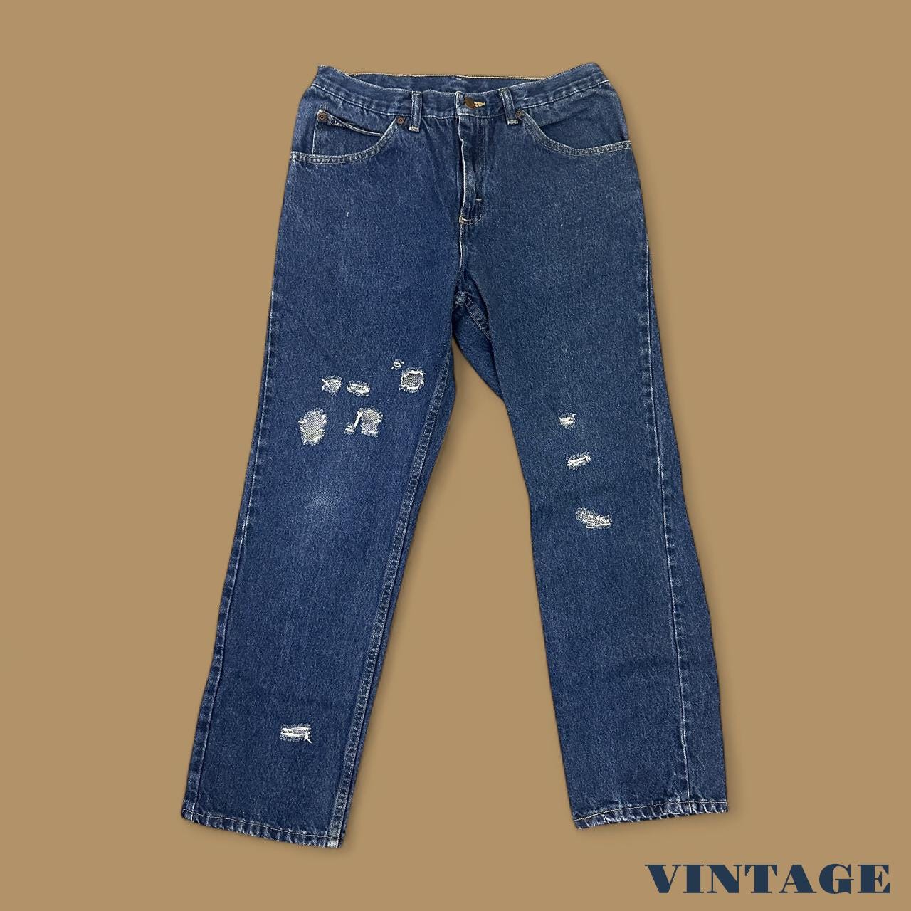 Vintage Lee Distressed Straight Leg Jeans Dark Blue W33 L29