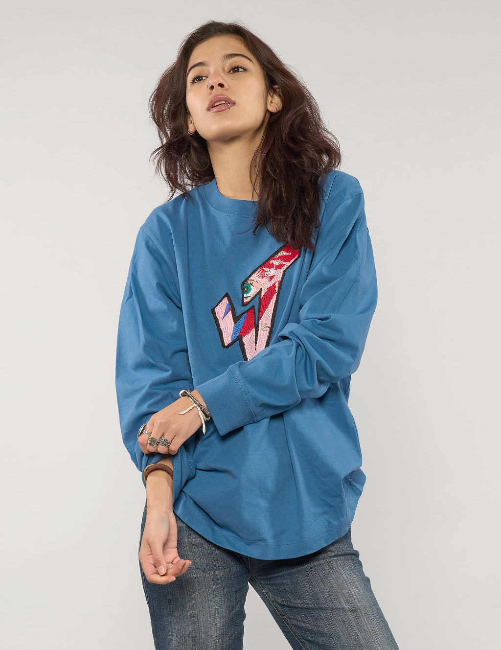 ST Aladdin Sane Long Sleeve Logo Tee in Blue