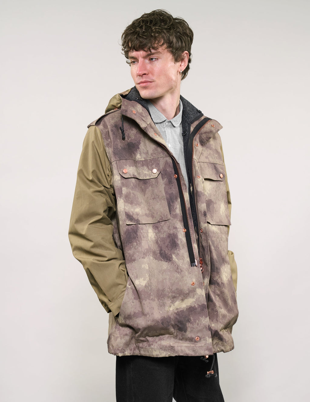 IMMORTAL Hooded Desert Parka Jacket in Khaki & Camo