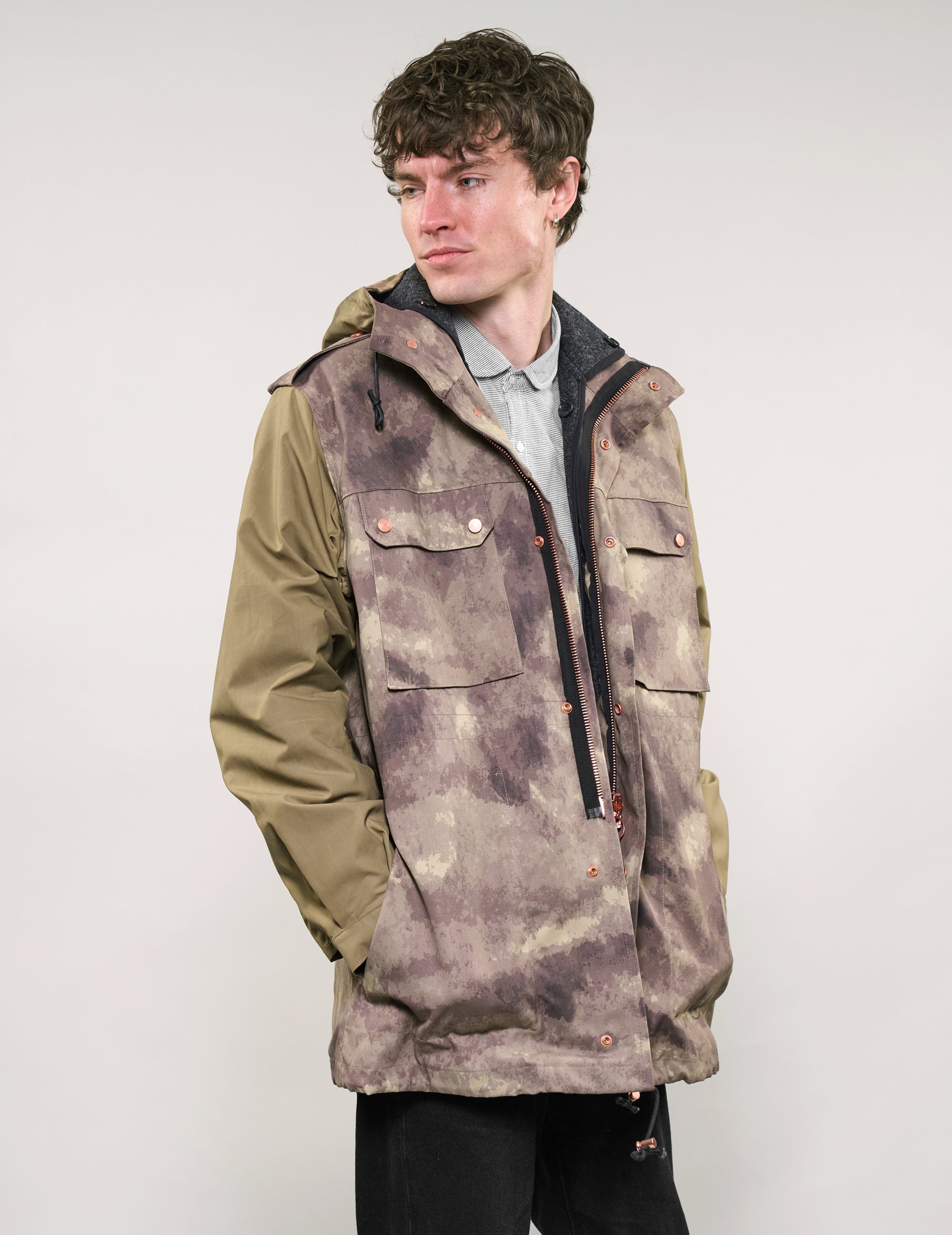 IMMORTAL Hooded Desert Parka Jacket in Khaki & Camo