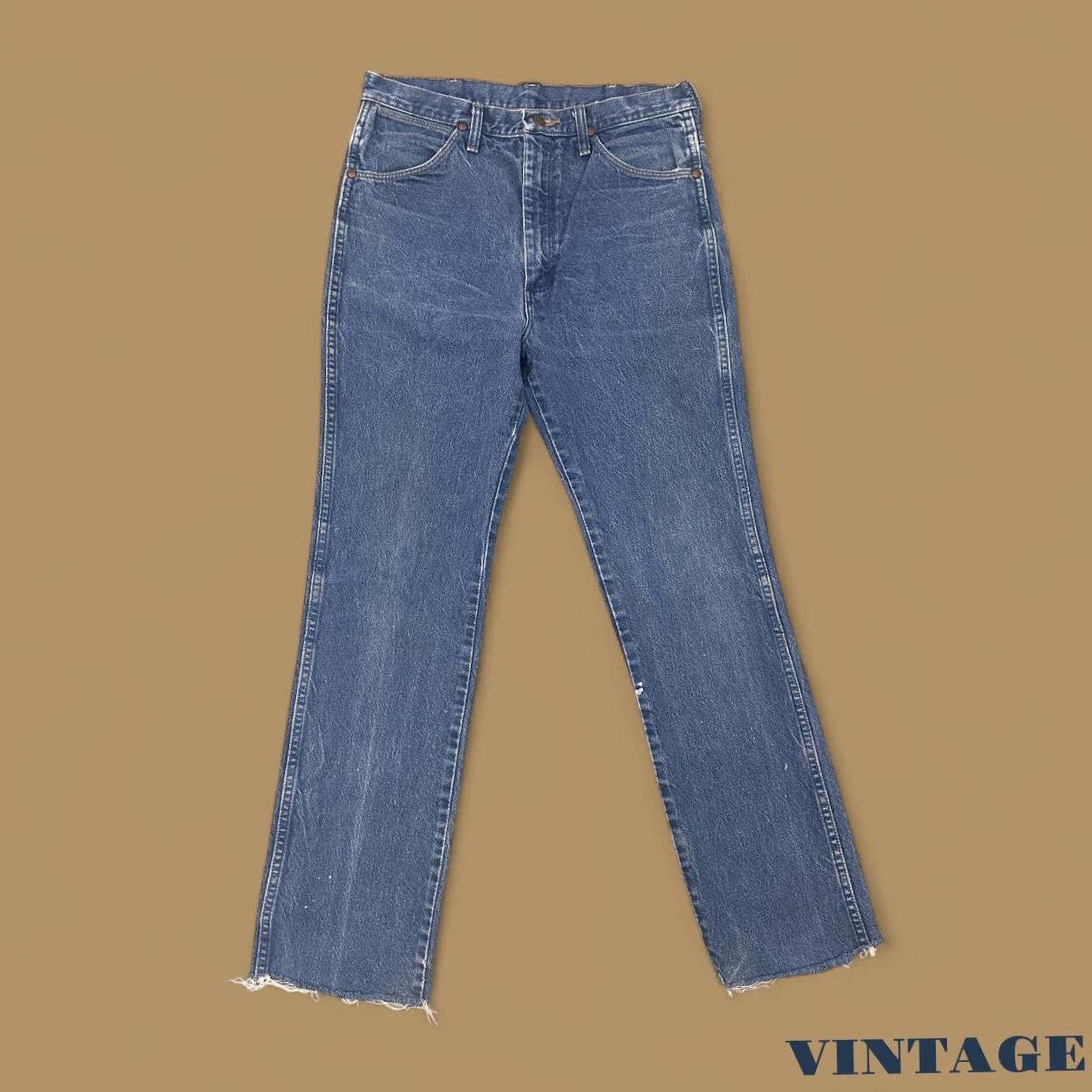 Vintage Wrangler USA Raw Hem Straight Leg Skater Jeans Mid Blue W33 L30
