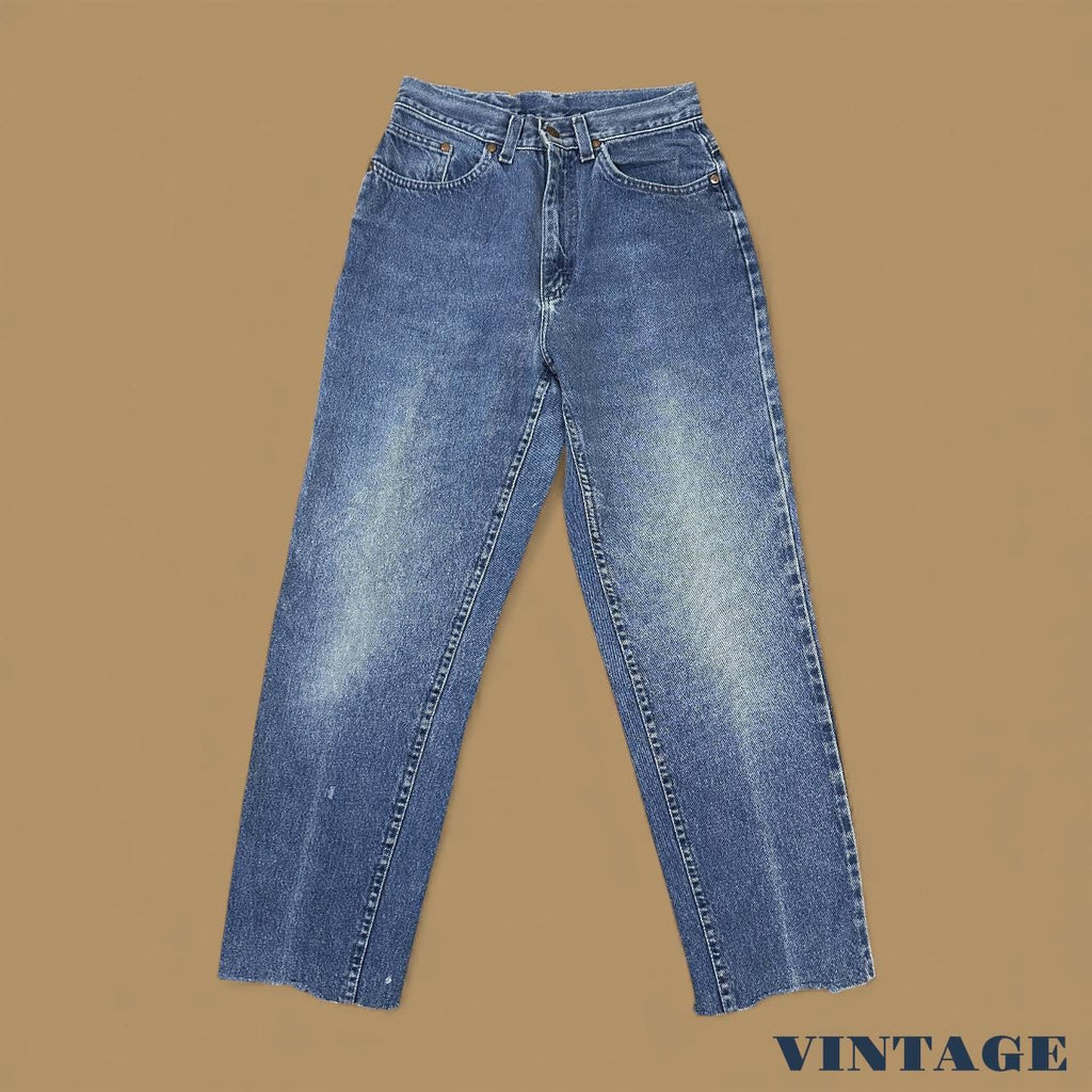 Vintage 90's Lee Baggy Tapered Raw Hem Jeans Dark Blue W26 L28