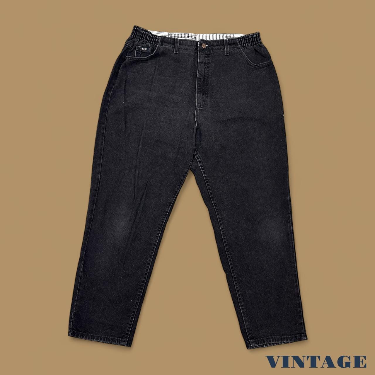 Vintage 90s Lee Elastic Waist Tapered Leg Mom Jeans Black W36 L28