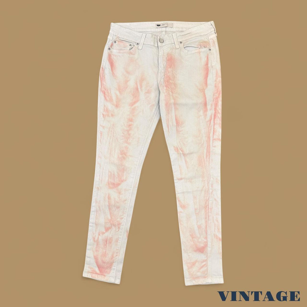 Vintage Levi&#39;s Tie Dye Legging Skinny Jeans White/Pink W32 L28