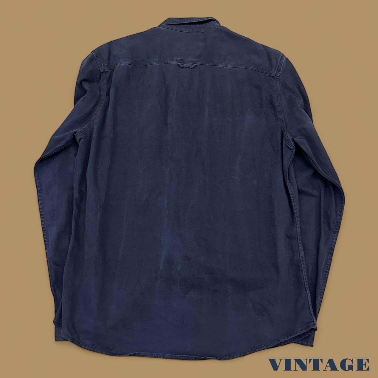 Vintage Y2k Angelo Litrico Slim Fit Patch Denim Shirt Navy Blue Medium