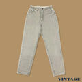 Vintage 90s Lee Elastic Waist Tapered Leg Mom Jeans Beige/Grey W28 L30