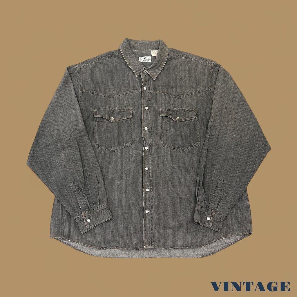 Vintage John F.Gee Plain Denim Shirt Charcoal Black XXL