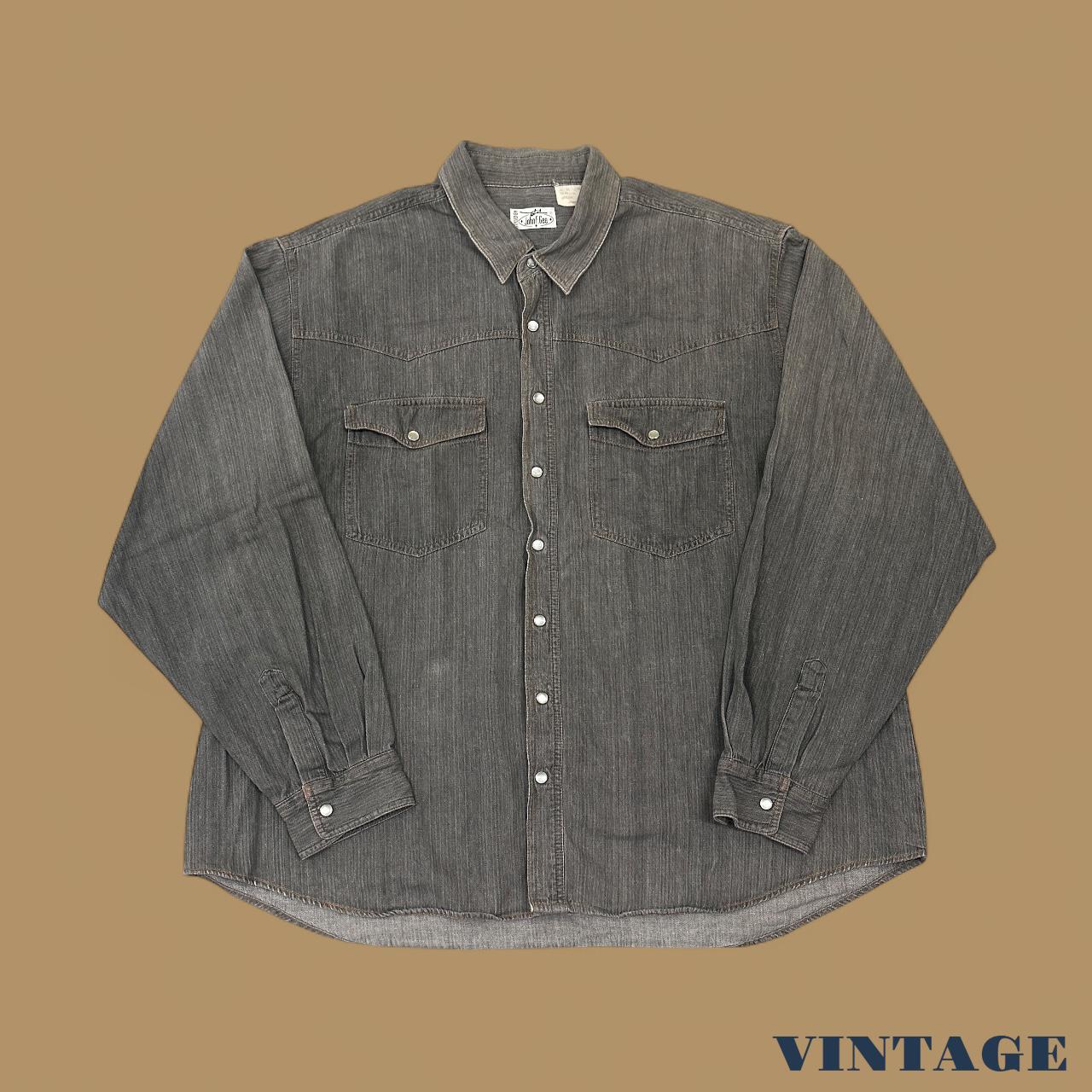 Vintage John F.Gee Plain Denim Shirt Charcoal Black XXL
