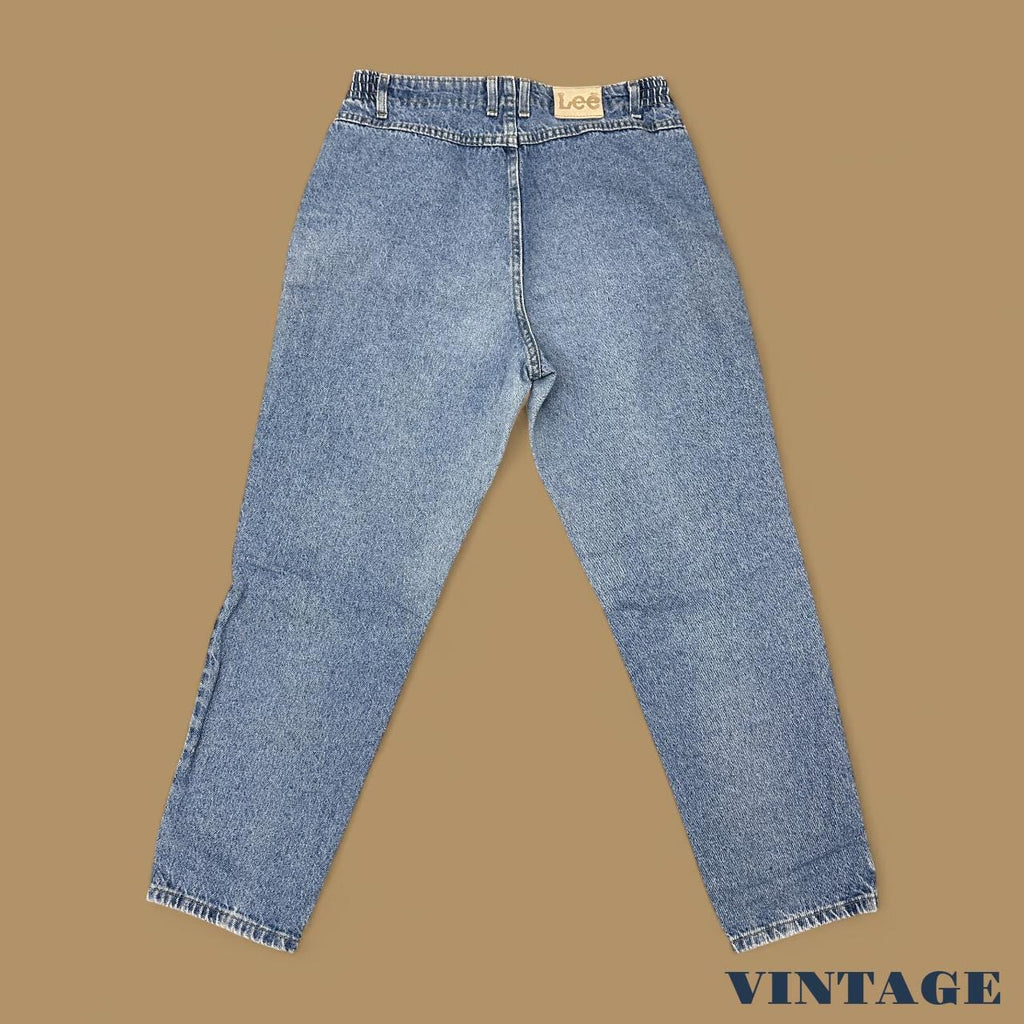 Vintage 90s Lee Elastic Waist Tapered Leg Mom Jeans Light Blue W31 L28