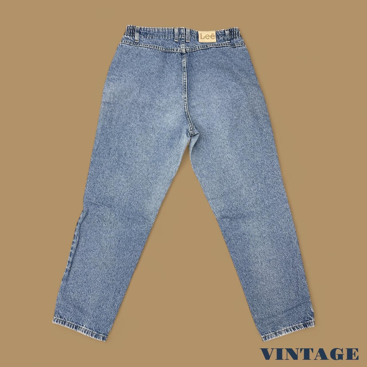 Vintage 90s Lee Elastic Waist Tapered Leg Mom Jeans Light Blue W31 L28