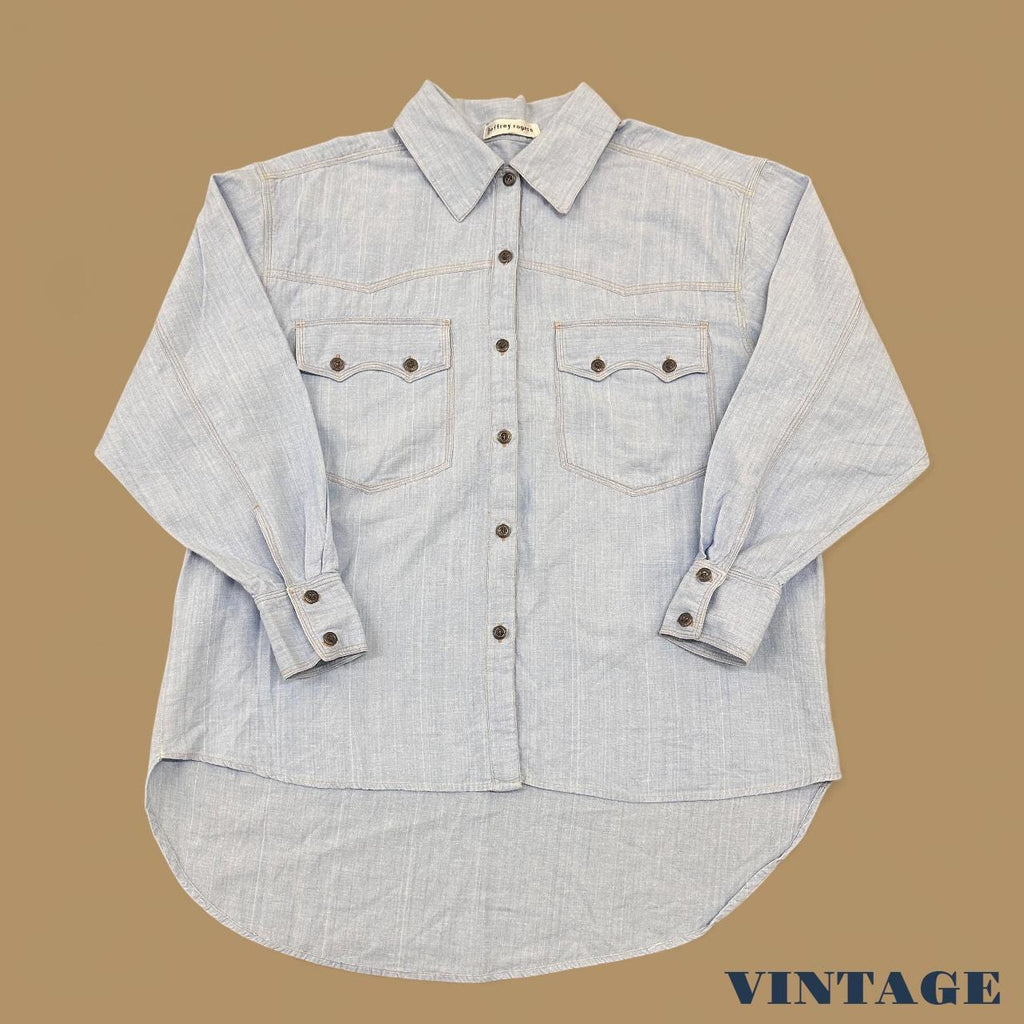 Vintage 80s Jeffery Rogers Western Denim Shirt Light Blue XL