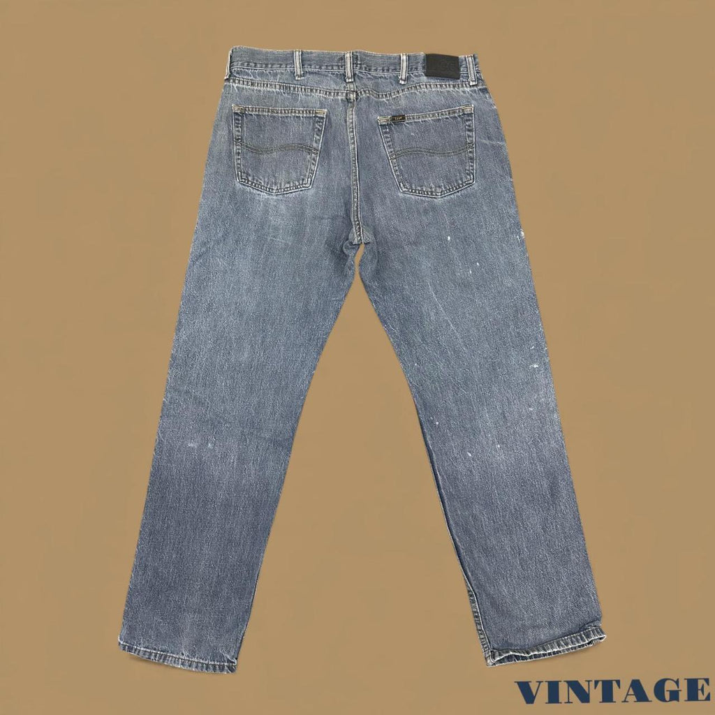 Vintage Lee Straight Leg Paint Splatter Jeans Light Blue W38 L32