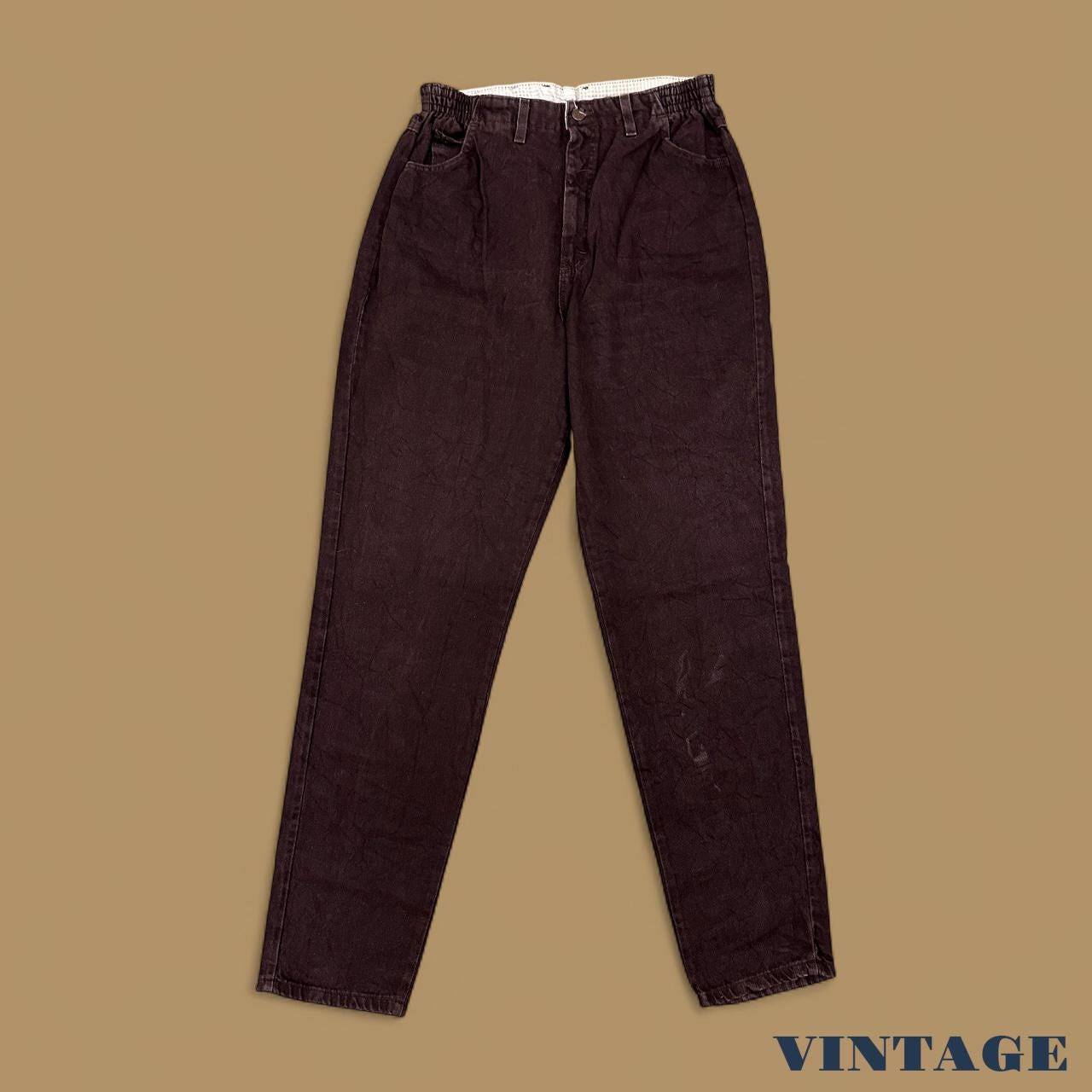 Vintage 90s Lee Elastic Waist Tapered Leg Mom Jeans Brown W33 L34