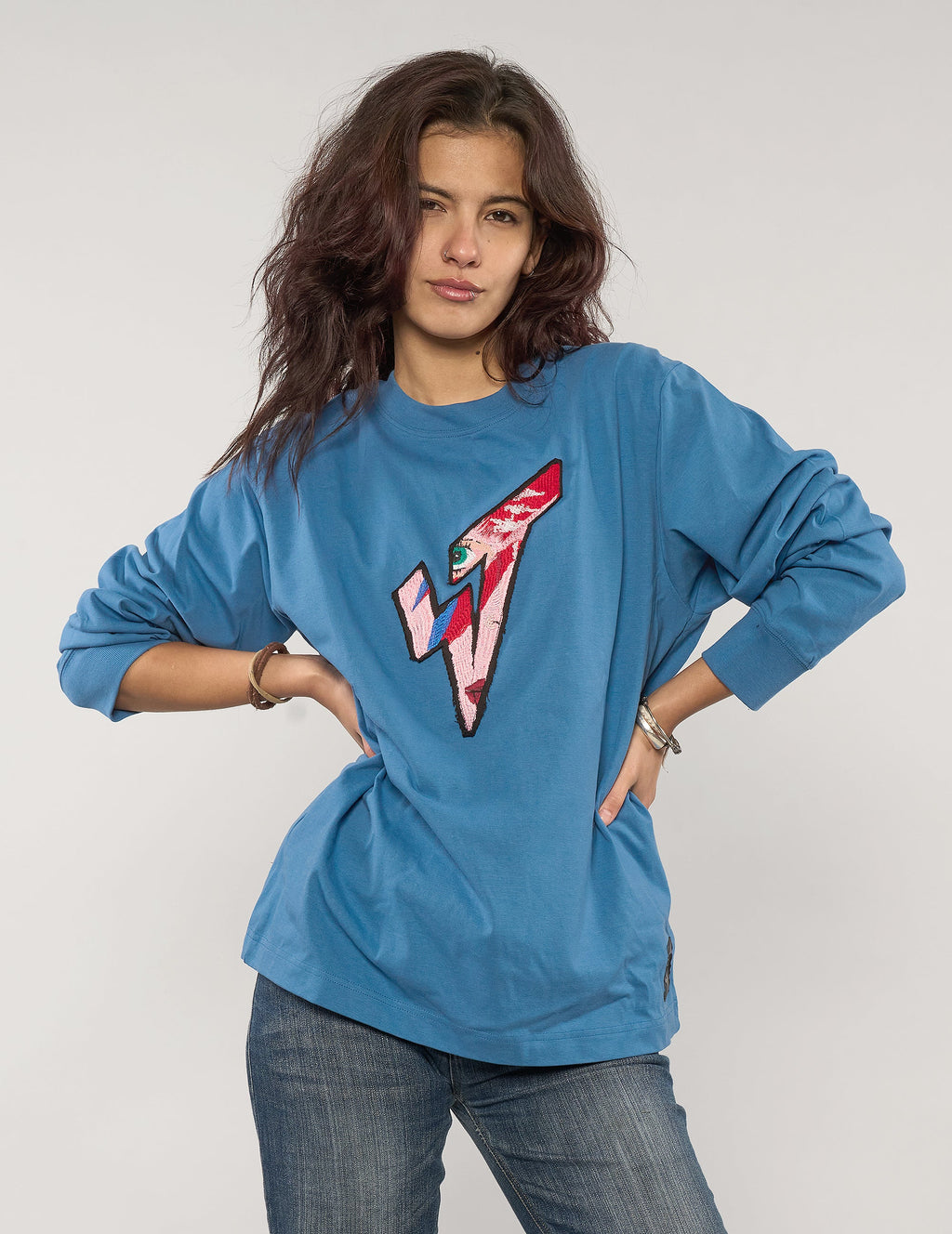 ST Aladdin Sane Long Sleeve Logo Tee in Blue