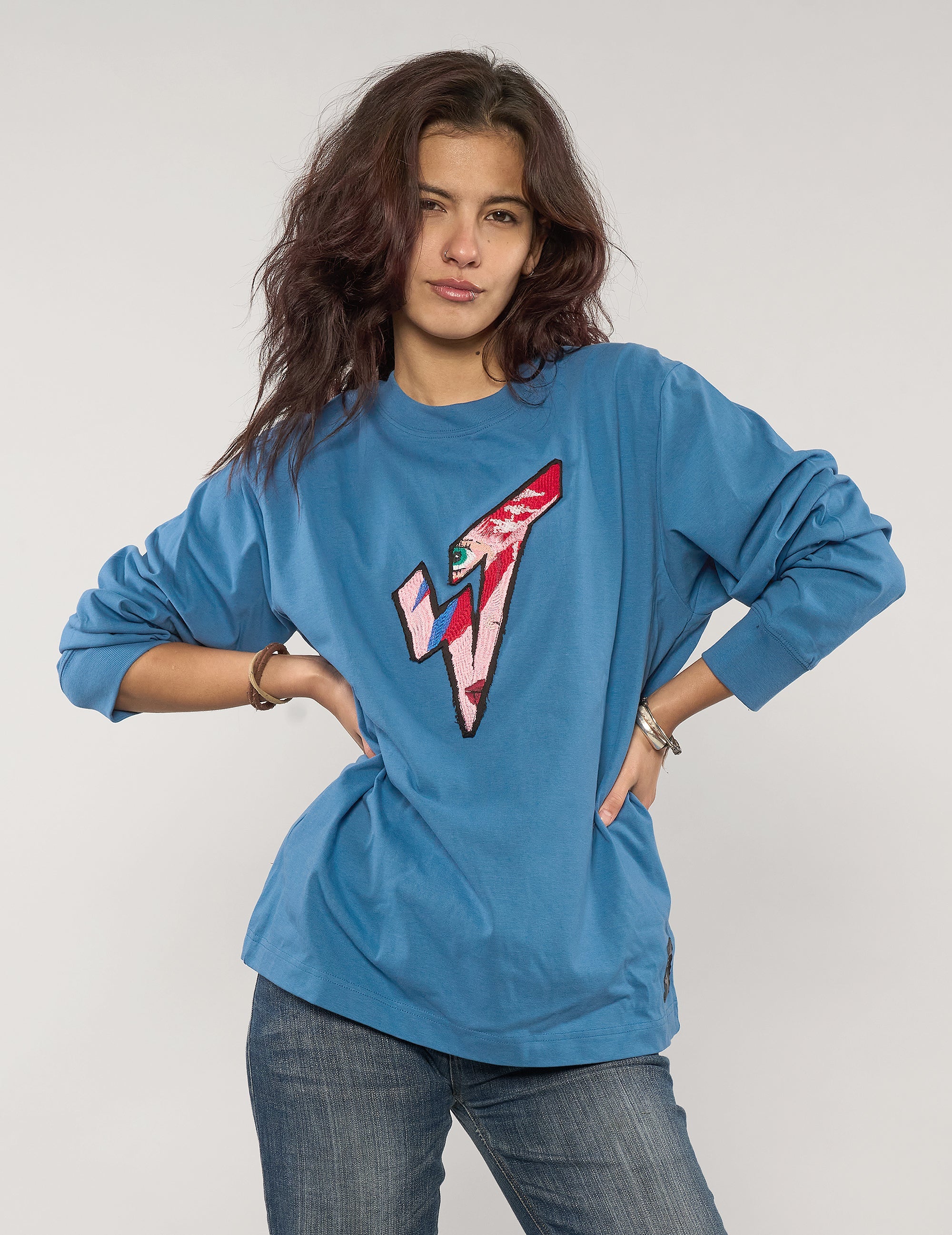ST Aladdin Sane Long Sleeve Logo Tee in Blue