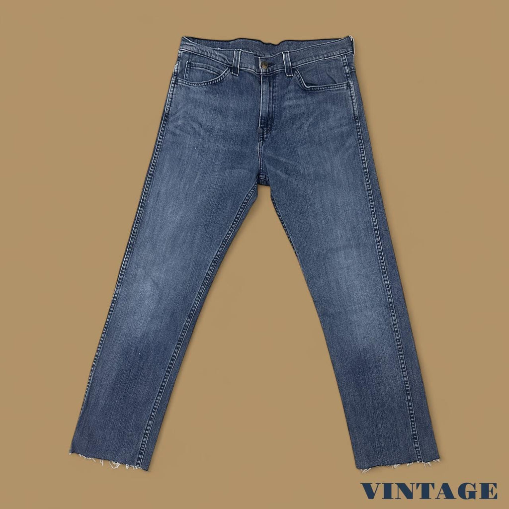 Vintage Levi&#39;s 508 Raw Hem Slim Tapered Cropped Jeans Dark Blue W32 L27