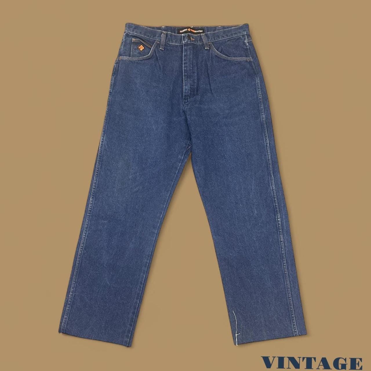 Vintage Wrangler Flame Resistant Raw Hem Straight Leg Jeans Dark Blue W34 L31